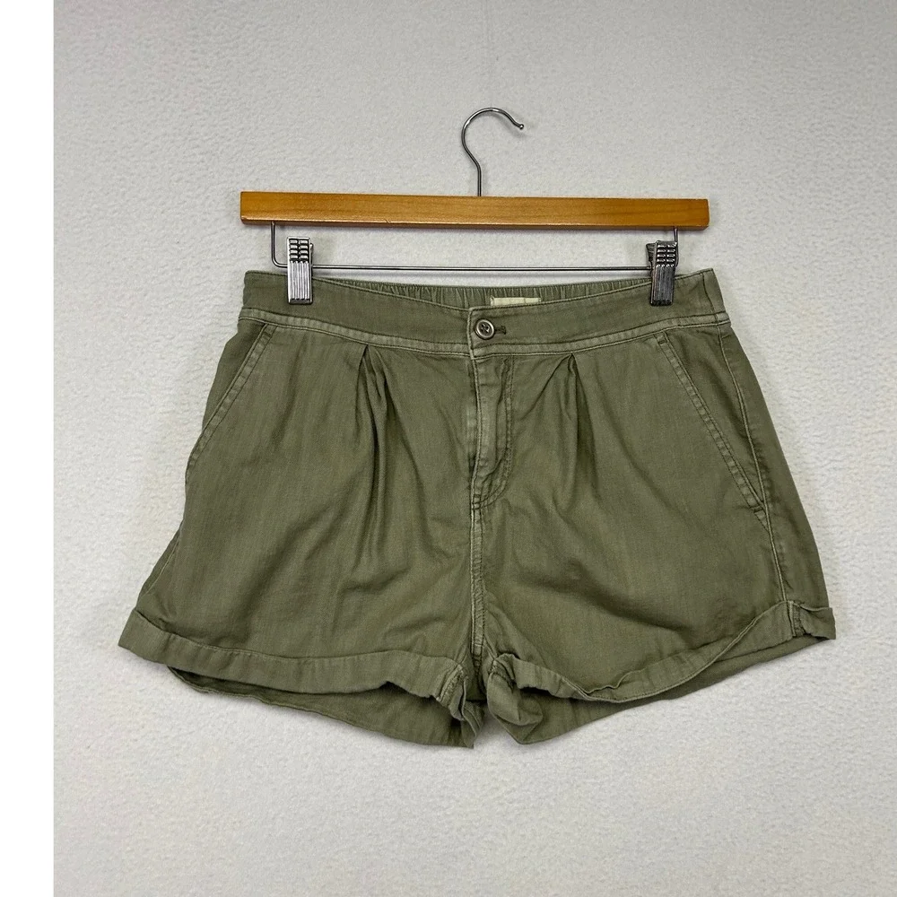 Safari Utility Pilcro Womens 26 Olive Green Pleated Cuffed Cotton Shorts